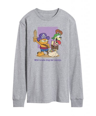 Men's Garfield Trade Dog For Candy Long Sleeve T-shirt Gray $24.78 T-Shirts
