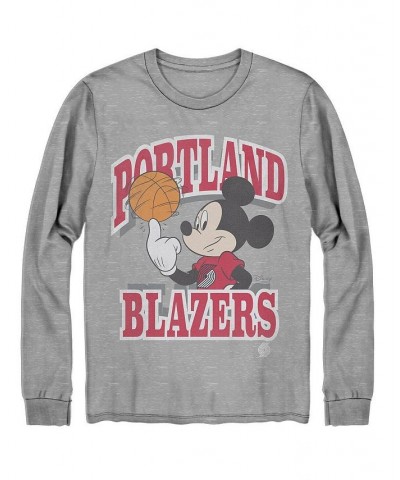 Men's Gray Portland Trail Blazers Disney Mickey Team Spirit Long Sleeve T-shirt $19.20 T-Shirts