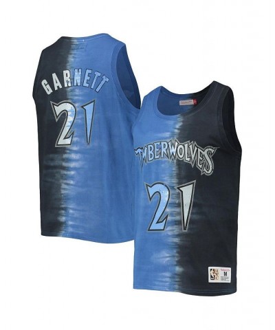 Men's Kevin Garnett Black and Blue Minnesota Timberwolves Hardwood Classics Tie-Dye Name and Number Tank Top $42.00 T-Shirts